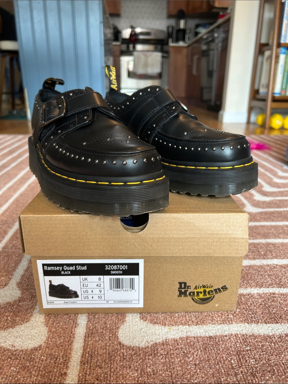 Dr. Martens Black Leather Studded Monk Strap Brogue with Yellow Stitching unisex - Picture 6 of 6